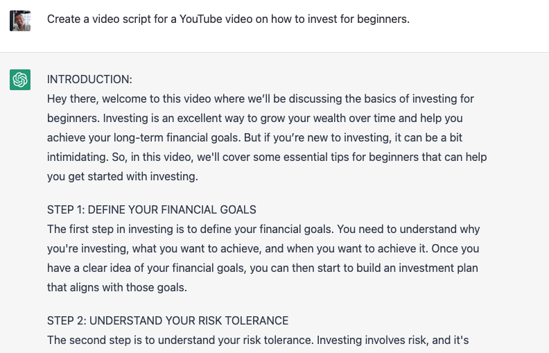 creating a video script off ChatGPT